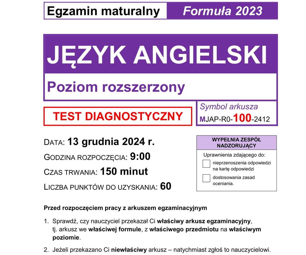 Matura próbna angielski rozszerzony - ARKUSZ CKE