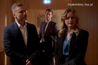 M jak miłość odc. 1735. Julia (Marta Chodorowska), Andrzej Budzyński (Krystian Wieczorek), Rotkiewicz (Aleksandar Milicević)