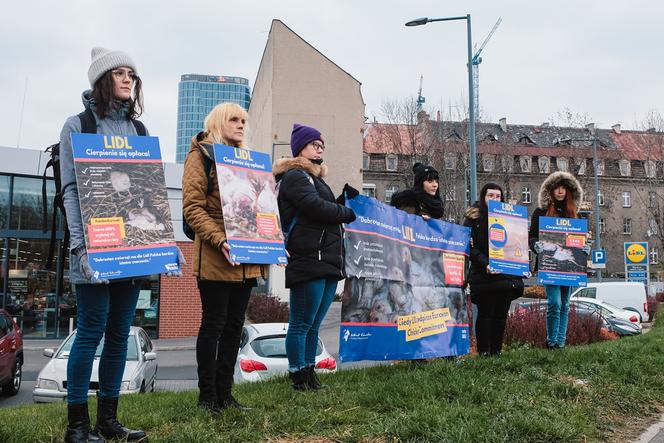 Protest przed sklepem Lidl w Katowicach