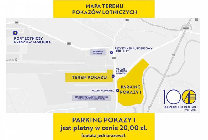 Parkingi podczas pokazów lotniczych w Jasionce