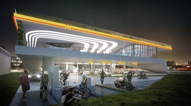 Stacja benzynowa Shell. Oświetlenie