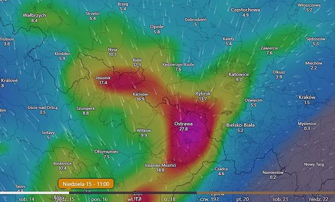 Niż genueński. Prognozowane opady deszczu na południu Polski