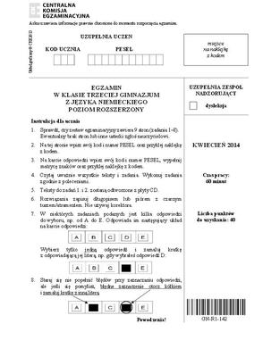 EGZAMIN GIMNAZJALNY 2014 JĘZYK NIEMIECKI - ARKUSZE z CKE poziom ROZSZERZONY