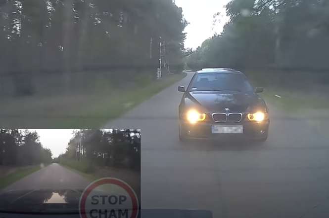 Kierowca BMW ściga i zajeżdża drogę