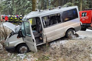 Potworny wypadek pod Krynicą-Zdrój! Nie żyje 32-latek ze Słowacji. Bus z 4 osobami rozbił się o drzewo [ZDJĘCIA]