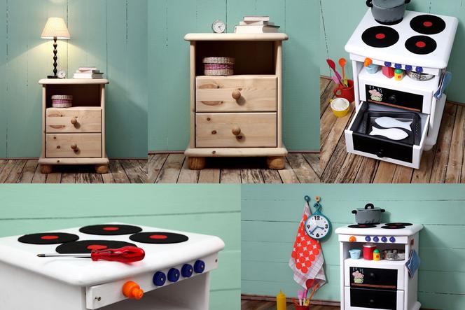 Kuchnia dla dzieci: metamorfoza szafki nocnej. Malowanie mebli DIY