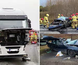 Czołowe zderzenie osobówki z ciężarówką przy ul. Bałtyckiej w Olsztynie [Zdjęcia]