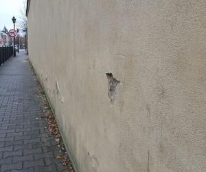 Z muru zabytkowego lapidarium w Lesznie znów odpada tynk