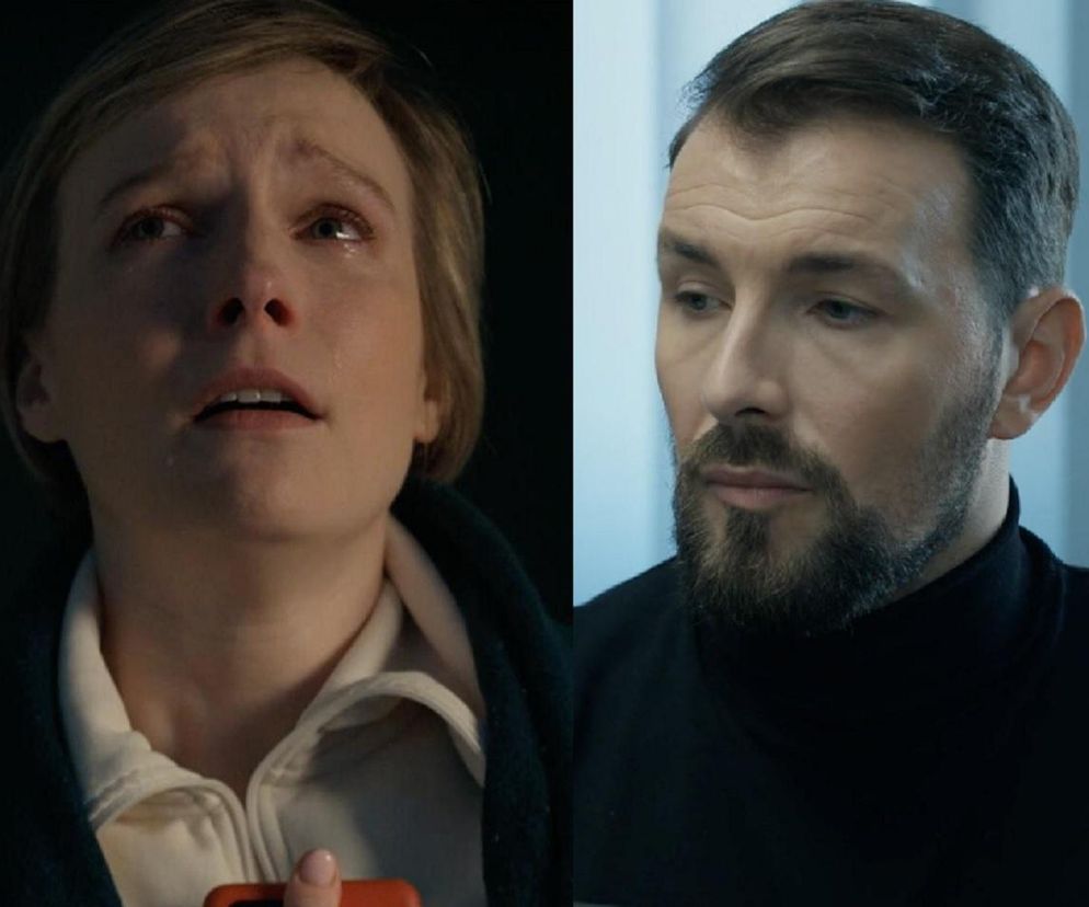 Sonia (Weronika Nockowska) ze łzami w oczach i Robert Stefaniak (Paweł Ławrynowicz) z powagą na twarzy, dwie postacie z serialu Barwy szczęścia w dramatycznej scenie, dostępnej na portalu Super Seriale.