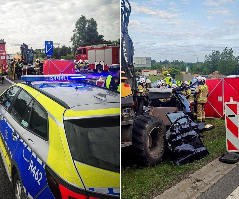 Tragedia na A4. W koparkę wjechał samochód. W środku było 5 osób