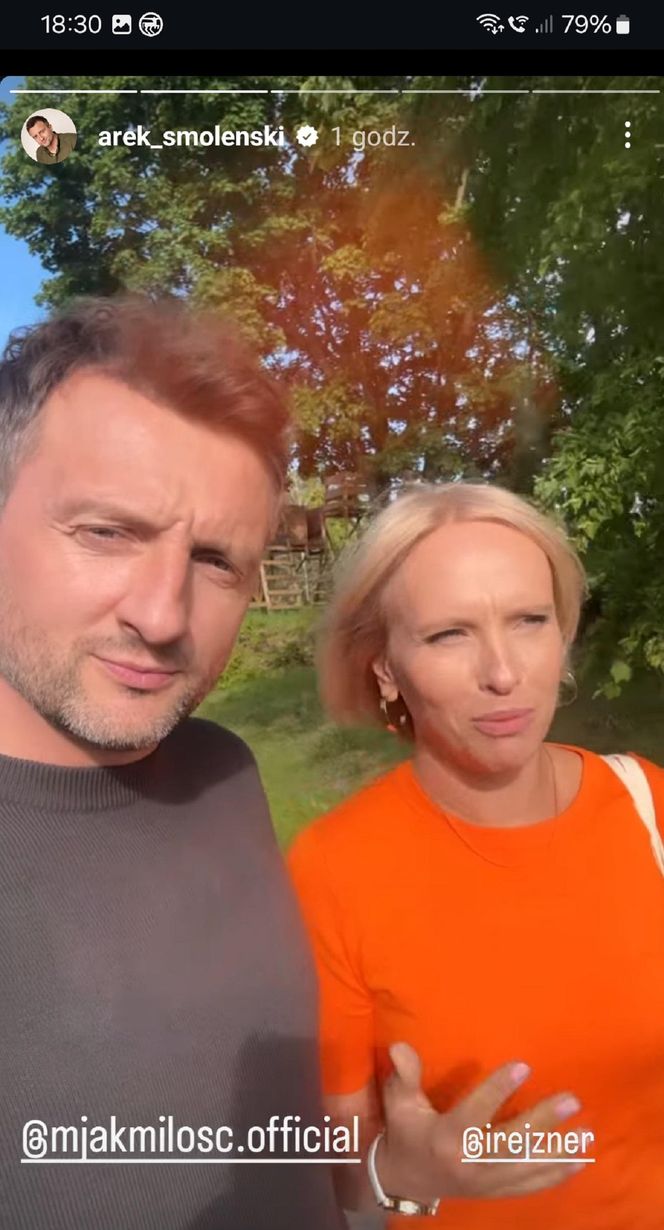 M jak miłość nowy sezon. Dorota (Iwona Rejzner), Bartek (Arkadiusz Smoleński) na planie