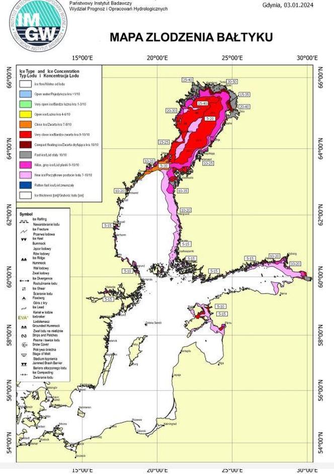 IMGW mapa zalodzenia Bałtyku