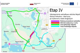 Zamknięcie wylotu z Olsztyna na Warszawę. Dobra wiadomość dla kierowców. Utrudnienia krócej niż planowano