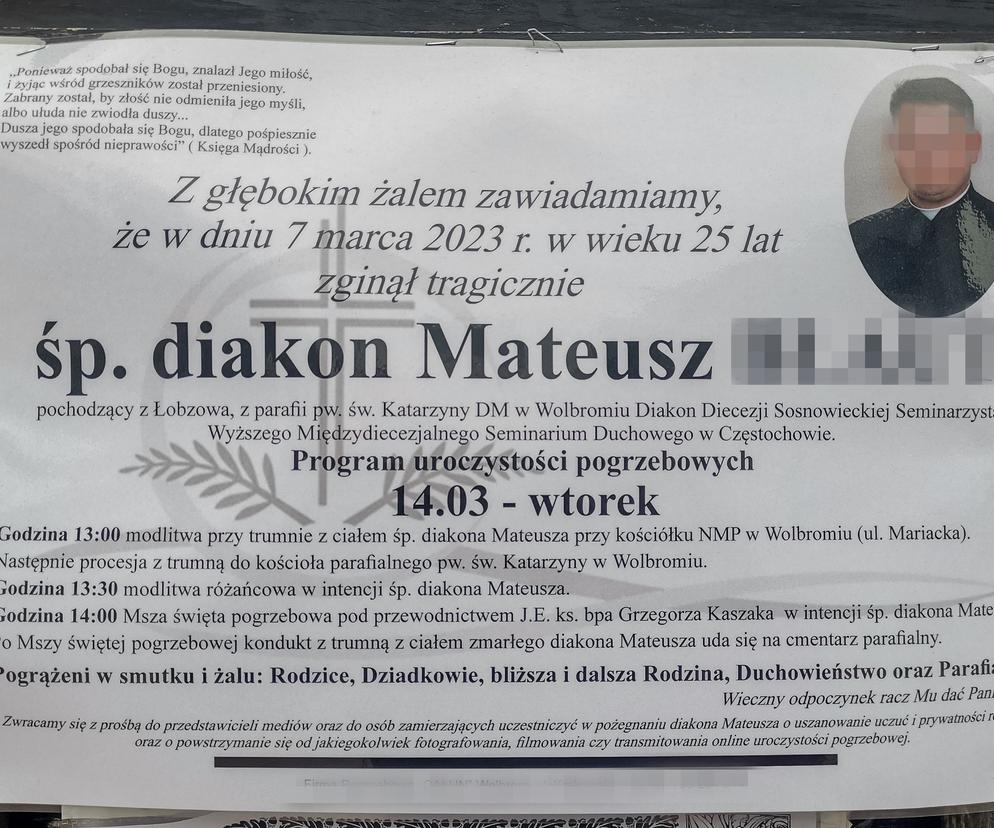 Pogrzeb diakona z Sosnowca. Ostatnie pożegnanie Mateusza w Wolbromiu