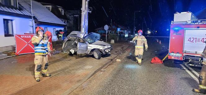 Opel zatrzymał się na słupie, dwóch 20-latków nie żyje