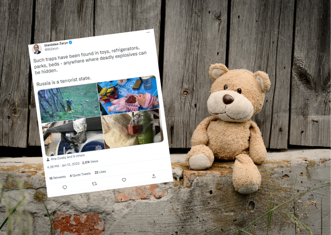 Śmiercionośne ładunki ukryte w dziecięcych zabawkach. S. Żaryn: kolejna rosyjska zbrodnia wojenna