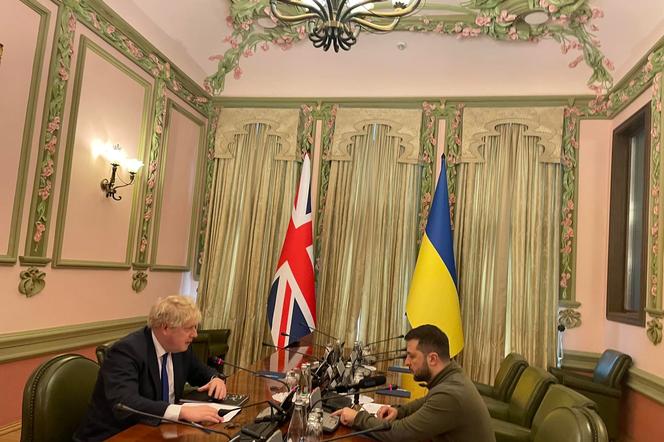Boris Johnson i Wołodymyr Zełenski w Kojowie, 9.04.2022 r.