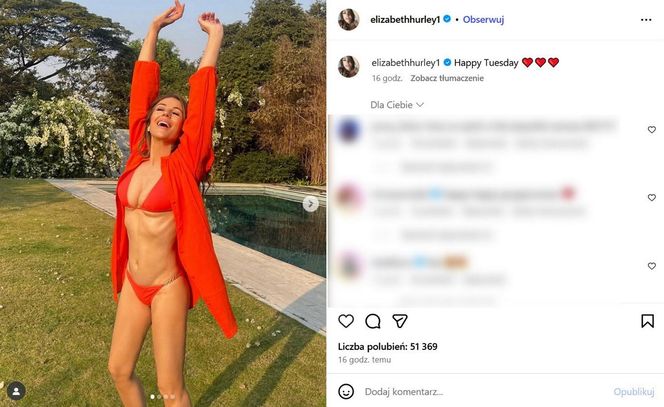 "Emerytka" Liz Hurley wygina się w bikini. Pozuje w luksusowej willi ojca kontrowersyjnej gwiazdy