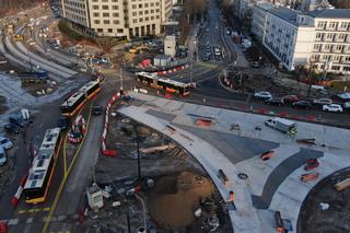Budowa torowiska na skrzyżowaniu ul. Belwederskiej, Spacerowej i Gagarina