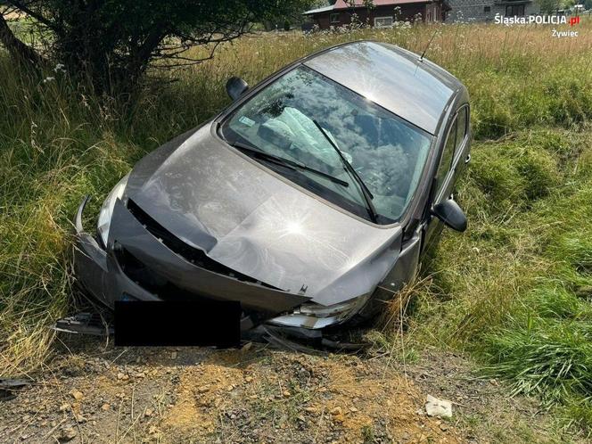 Makabryczny wypadek pod Żywcem. Kierowca zjechał z drogi i uderzył w przepust. Mężczyzna nie żyje 