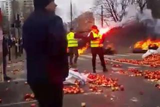 Protesty rolników w Warszawie. Palenie opon i świńskie łby na placu Zawiszy