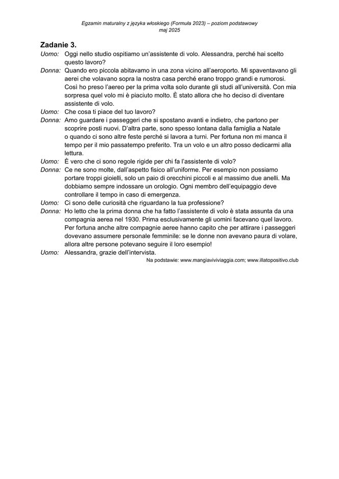 Matura 2025 włoski: ODPOWIEDZI do wszystkich zadań, gotowe rozwiązania matury z włoskiego - Formuła 2023 [7.05.2025]	