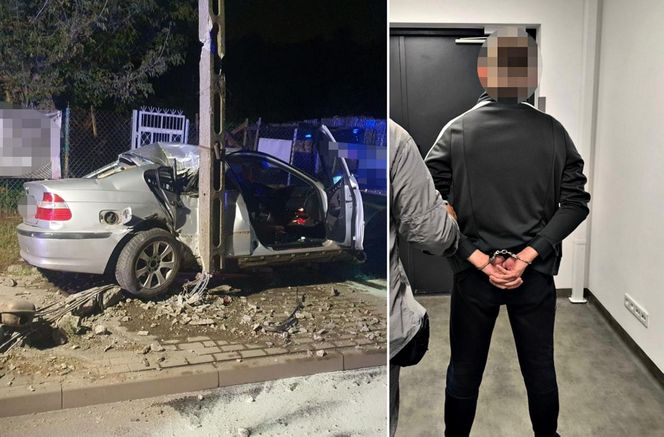 Zawinął się srebrnym bmw na betonowym słupie. Bez uprawnień i OC, ale za to z promilami i po skręcie