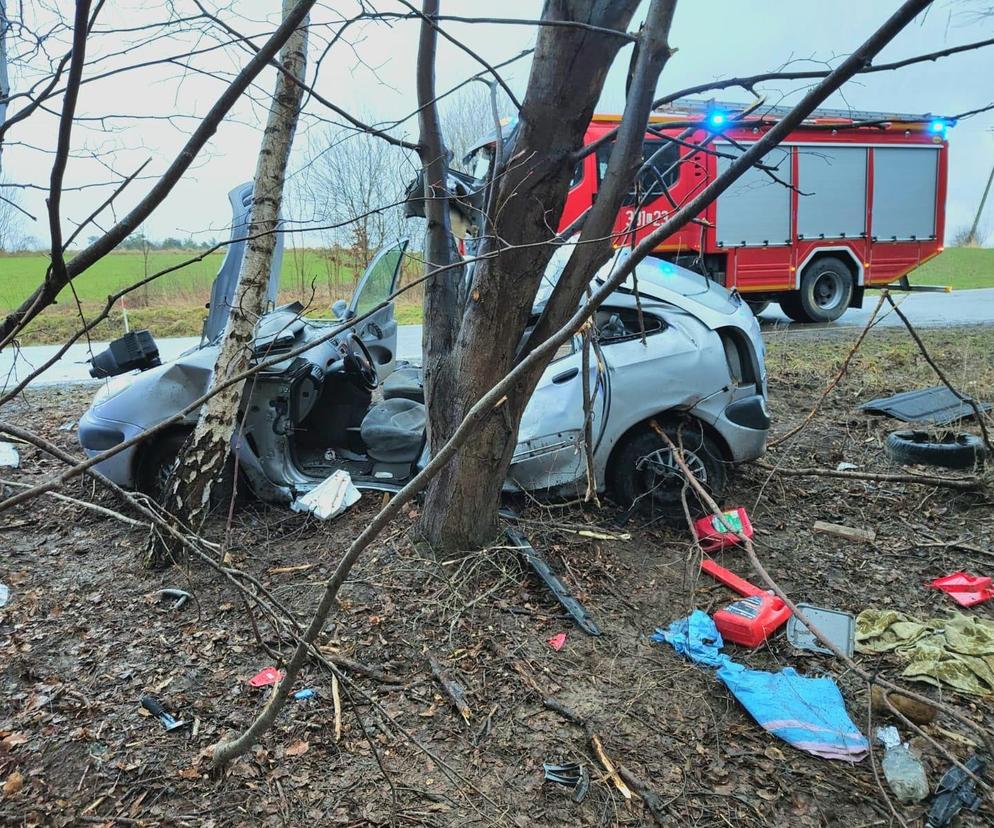 Tragiczny wypadek w Zrąbie w pow. zamojskim. Auto roztrzaskało się na drzewie