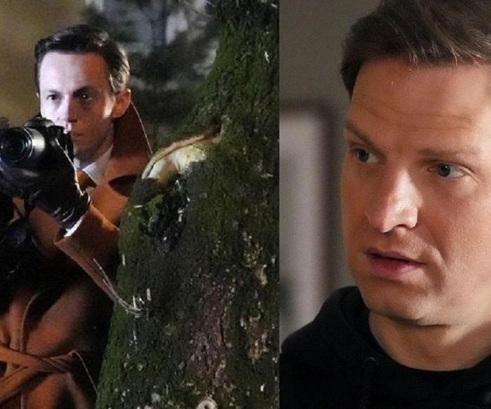 Piotr Ligienza jako Błażej ukrywa się w płaszczu, robiąc zdjęcia, podczas gdy Michał Rolnicki jako Łukasz patrzy z niepokojem. Zacięta walka bohaterów serialu Barwy szczęścia o władzę w redakcji. Więcej o ich losach przeczytasz na Super Seriale.