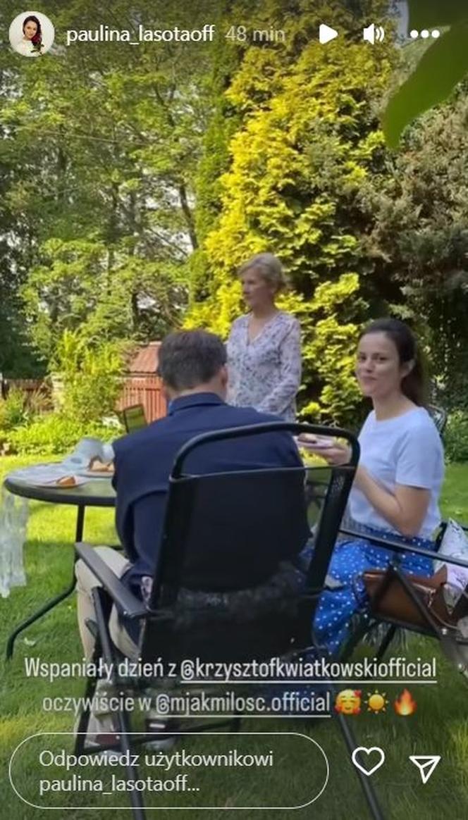 M jak miłość na planie. Kasia (Paulina Lasota), Jakub (Krzysztof Kwiatkowski), ciotka Kasi (Ewa Kania)