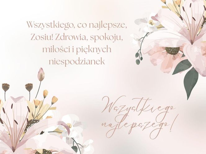 Kartka z życzeniami na imieniny Zosi