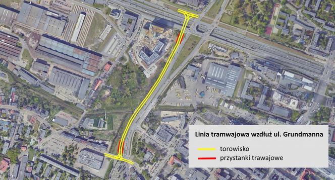 W Katowicach powstaje nowy wiadukt nad DTŚ i linia tramwajowa wzdłuż ul. Grundmanna