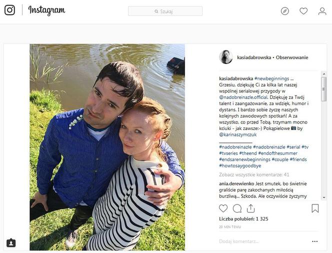 Katarzyna Dąbrowska na Instagramie pożegnała Grzegorza Daukszewicza w Na dobre i na złe