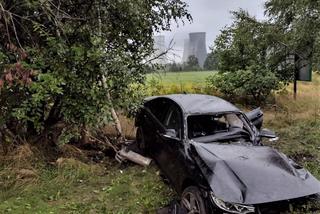 Śląskie: Groźny wypadek na DK81. Ojciec wiózł trójkę dzieci do szkoły. Samochód rozbił się na drzewie [ZDJĘCIA]