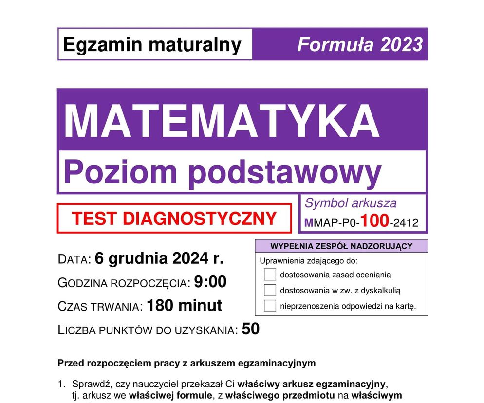 Matura próbna matematyka 2024 - arkusz CKE 6.12.2024