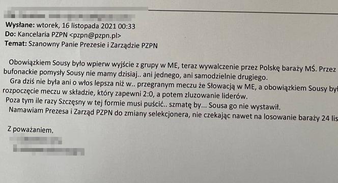 Zaskakujące maile kibiców do PZPN