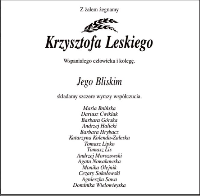 Krzysztof Leski nekrolog