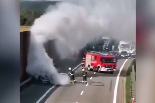 Pożar samochodu na autostradzie A4