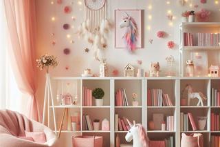 Biały kubikowy regał w pokoju dziewczynki