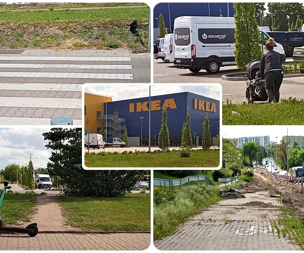 Do sklepu przez trawnik i po pasach prosto... w skarpę! Wyboista droga do sklepu IKEA w Szczecinie