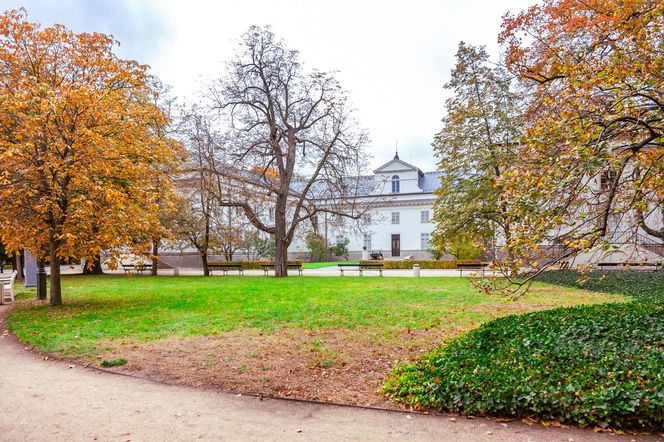 Łazienki Królewskie w Warszawie jesienią