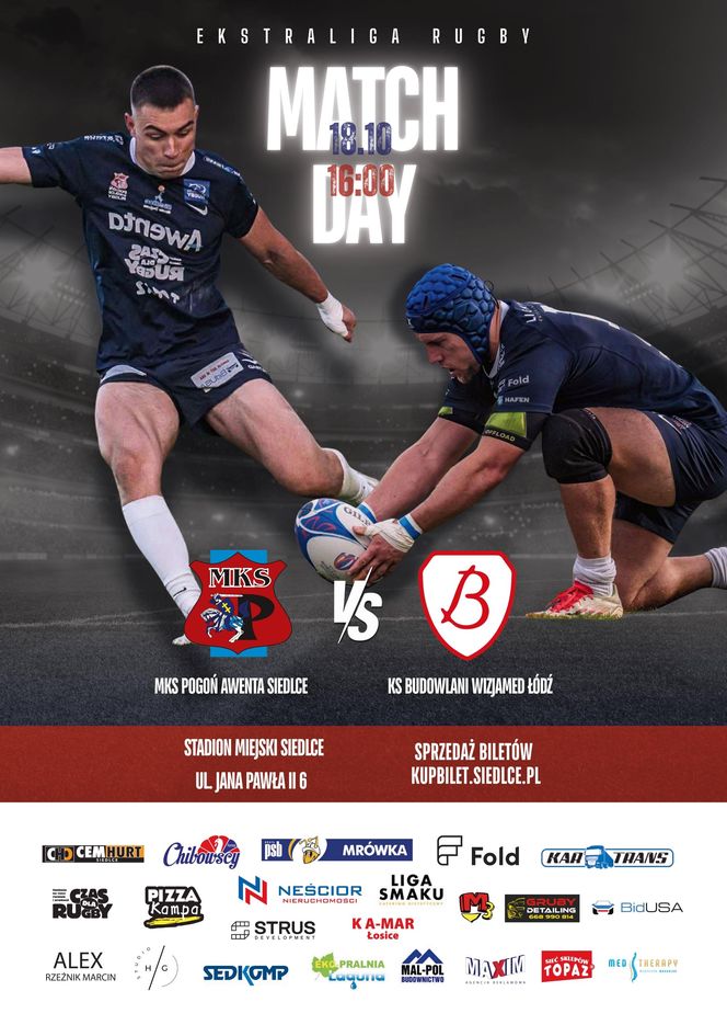 Mecz Ekstraligi Rugby Awenta Pogoń Siedlce vs Budowlani Łódź już 18 października