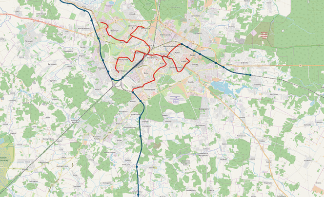 Proponowana sieć tramwaju dwusystemowego w Białymstoku