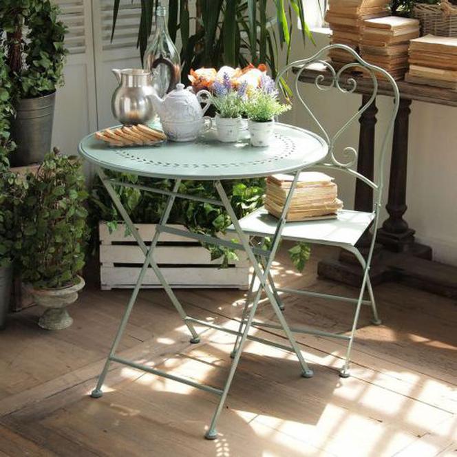Metalowy zielony stół na balkon i na taras