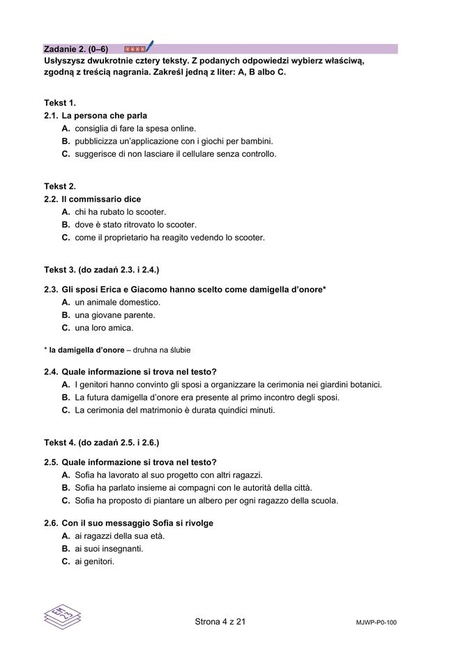 Matura 2025: włoski 7.05.2025. Arkusze CKE i odpowiedzi. Poziom podstawowy [Formuła 2023]	