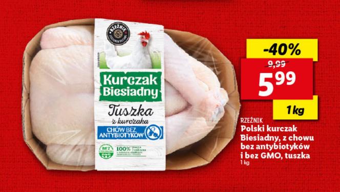 W mega super cenie jest kurczak biesiadny z chowu bez antybiotyków (5,99 zł/1 kg) mięso z nogi kurczaka XXL 8,99 z ł/1 kg, filet z piersi kurczaka, porcja rodzinna 11,99 zł/1 kg.