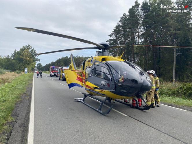 Wypadek na DW908 w powiecie tarnogórskim. Śmigłowiec zabrał 19-latkę do szpitala w Sosnowcu