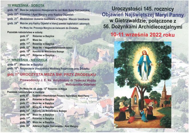 Program obchodów 145. rocznicy Objawień NMP w Gietrzwałdzie