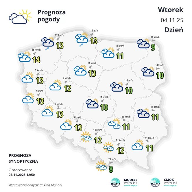 Prognoza na 4 listopada na mapie IMGW