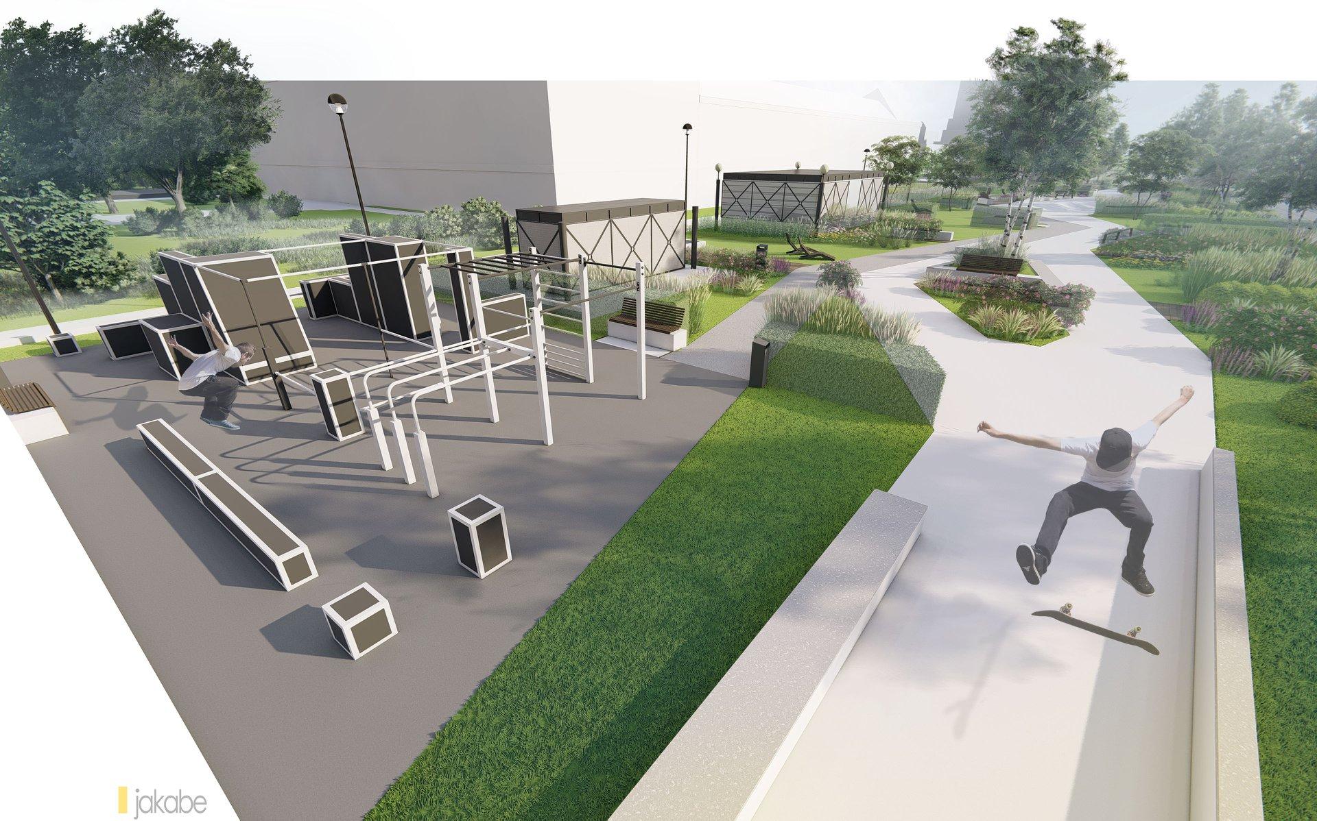 Nowy Skwer Sportów Miejskich w centrum Warszawy projektu JAKABE